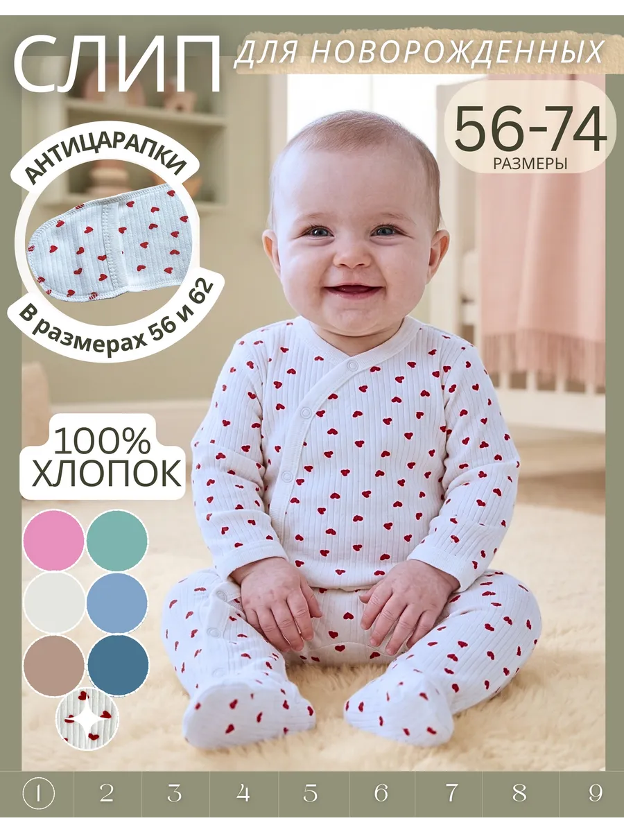 Слип для новорожденных на лето на кнопках хлопковый нарядный