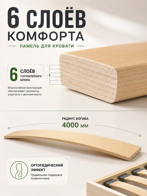 Ортопедическое основание, ламели для кровати 10шт 790x53x8, 10 шт, фото 3