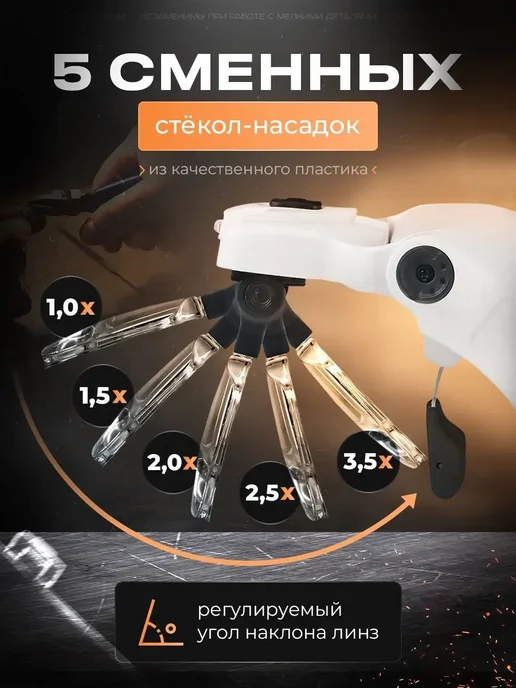 Оранжевое яблоко Очки лупа с подсветкой налобная, оранжевый, фото 4