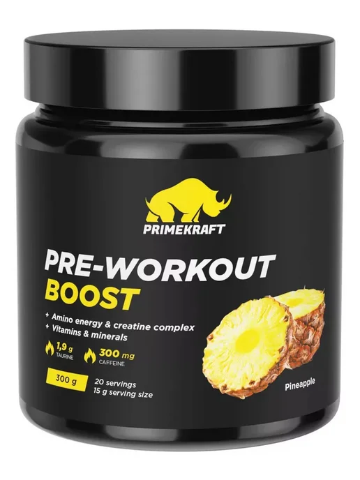 Prime Kraft Предтренировочный комплекс PRE-WORKOUT - Ананас, банка 300гр, 300 г, фото 2