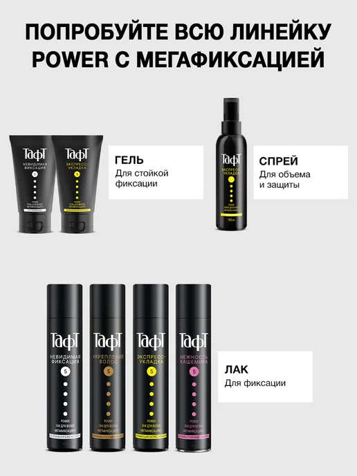 тафт Лак для волос Power Нежность кашемира, мегафиксация, 225 мл, 400 мл, фото 7