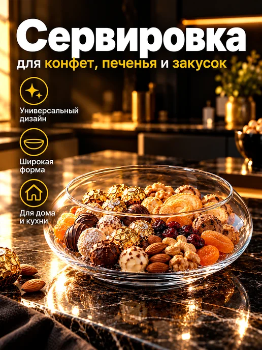 SKYPHOS Конфетница стеклянная 650 мл «НЛО», 14,5×6 см, 20x7 см, 1,8 л, фото 4