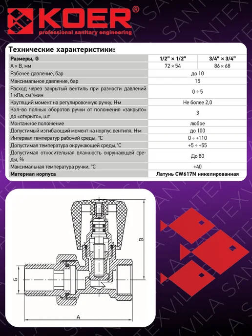 Koer Вентиль радиаторный прямой KR.903 1 2"x1 2", белый, фото 3