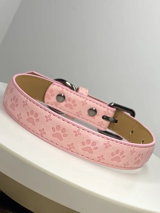 Zelie pets Ошейник для собак средних пород и щенков розовый экокожа, розовый, фото 3