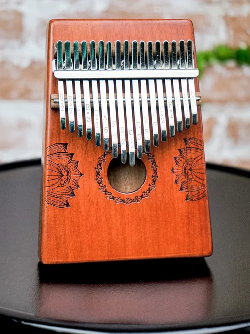 indokitay Калимба 17 нот музыкальный инструмент Лотос, коричневый, фото 5