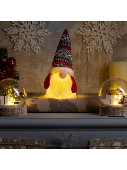 Luazon Lighting Светодиодная фигура Гном в колпаке с узорами, красный