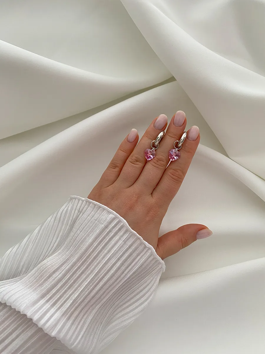 Подвеска Alba Swarovski, розовый кристалл, родий