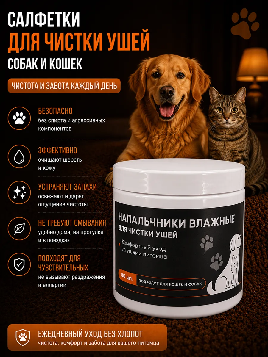 Влажные салфетки для животных для чистки ушей