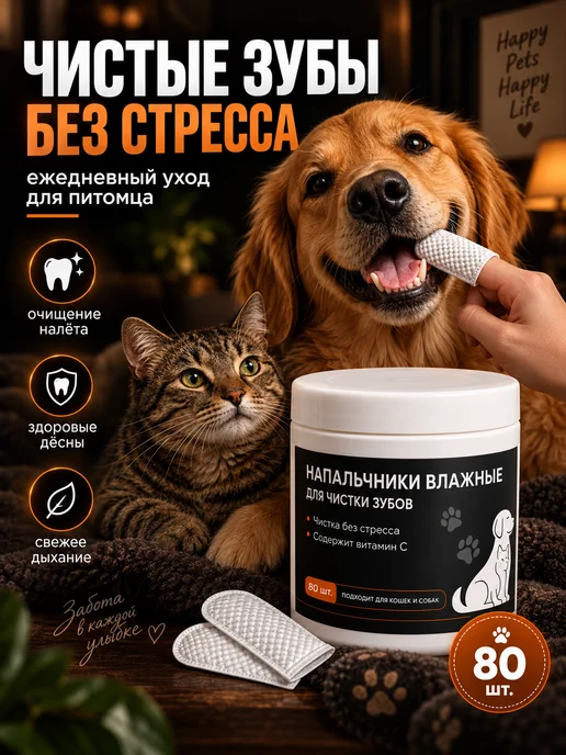 PetLabs Влажные салфетки для животных для чистки зубов собак и кошек, 80 шт, фото 3