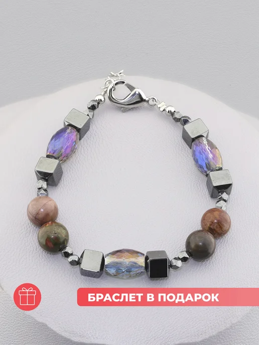 Витрина ТВ Колье на шею бижутерия яшма, серый, фото 5
