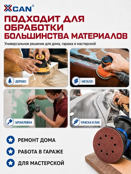 XCAN Круг шлифовальный на липучке 127 мм (5"), P100, 10 шт, 10 шт, фото 4