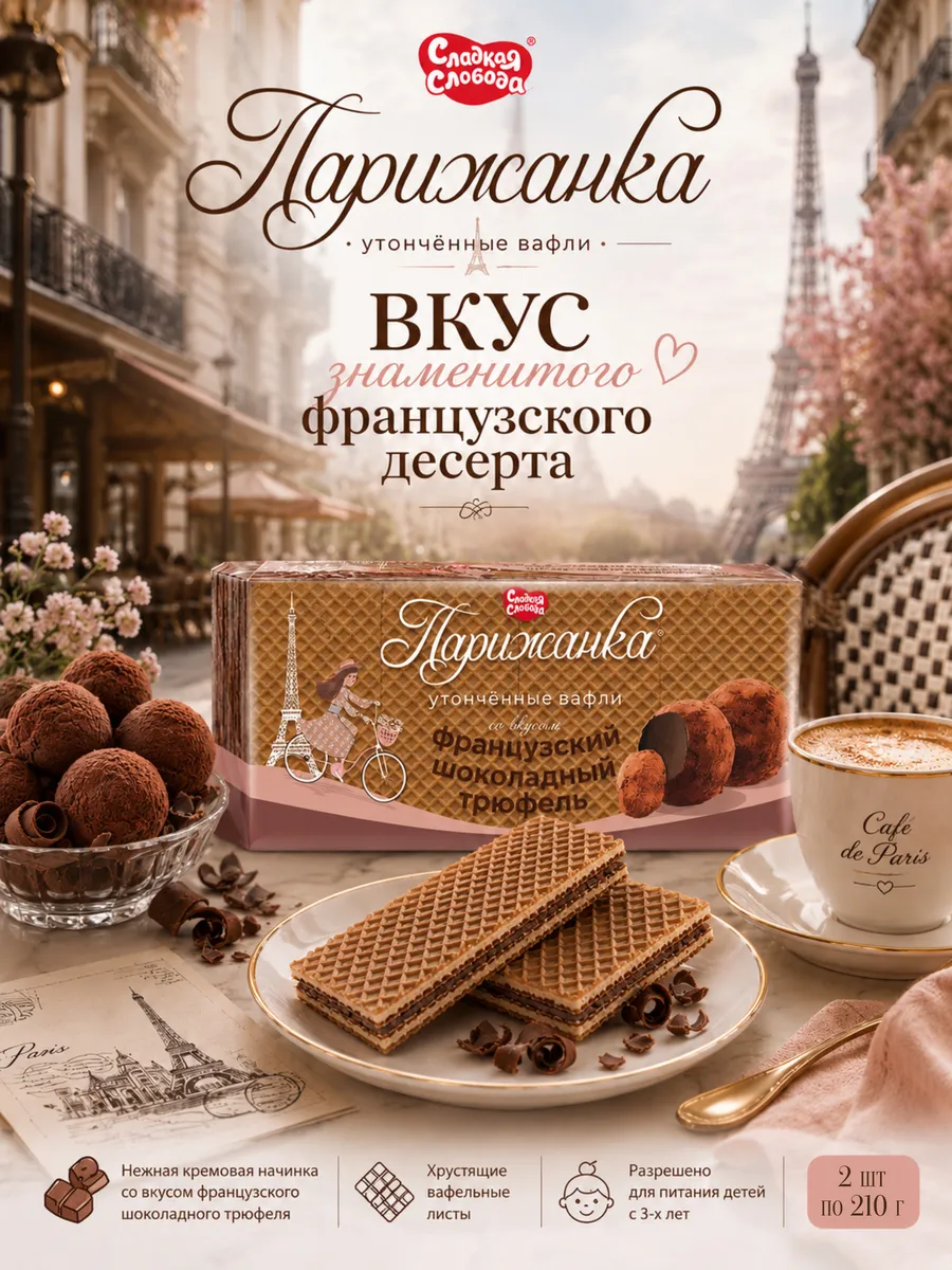 Вафли Парижанка французский трюфель 2 шт по 210 гр