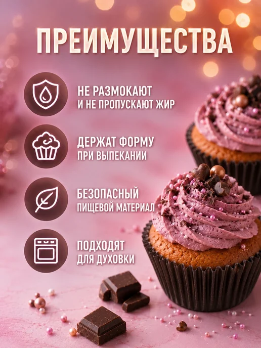 IG Pack Одноразовая бумажная форма для выпечки кексов 50х30мм,200 шт, 100 шт, фото 2