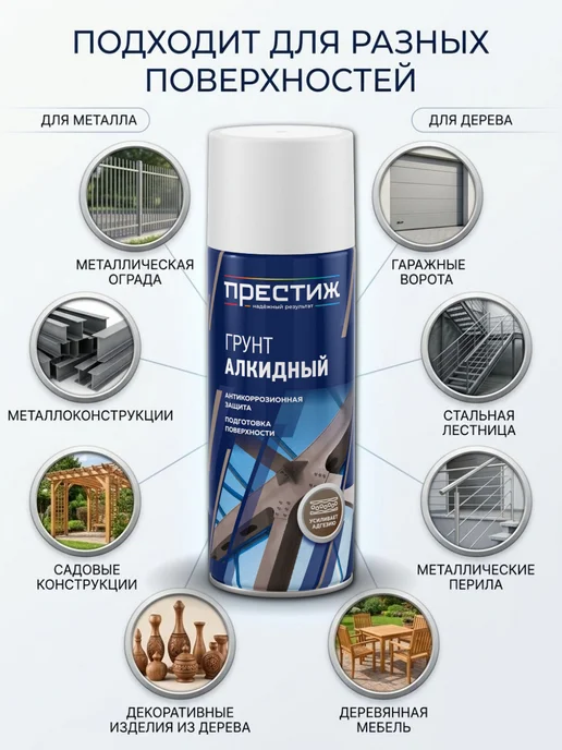 Престиж Аэрозоль грунт алкидный Белый 520 мл. Грунтовка в баллончике, 520 мл, грунтовка, белый, фото 2