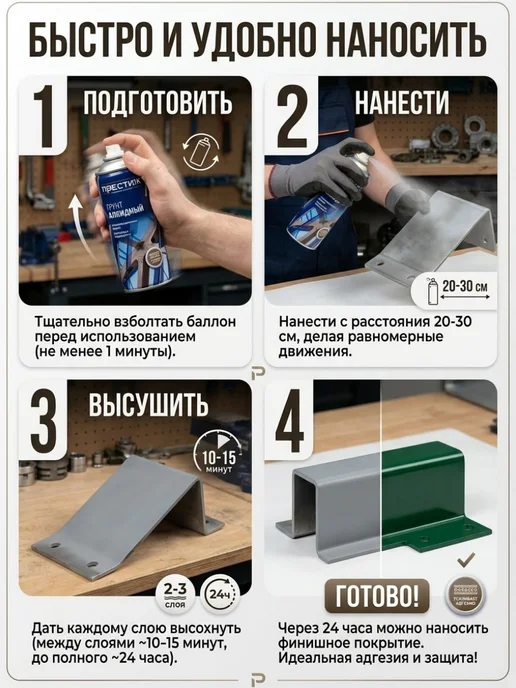 Престиж Аэрозоль грунт алкидный Белый 520 мл. Грунтовка в баллончике, 520 мл, грунтовка, белый, фото 5