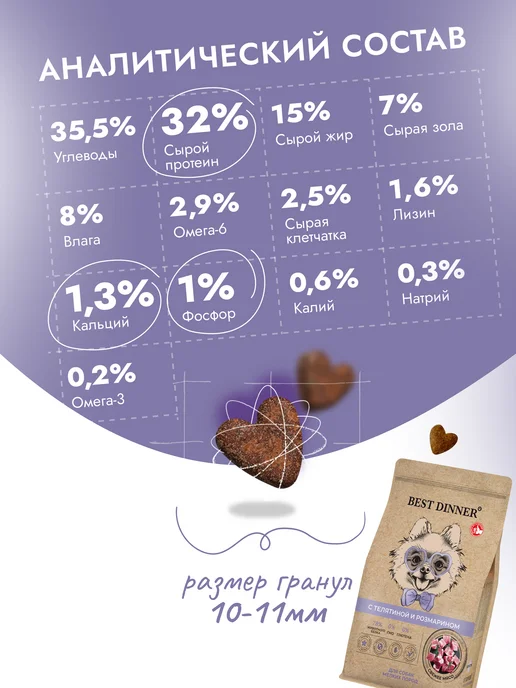 Сухой корм Best dinner Розмарин для собак, мелкие, телятина, 1,5 кг, фото 2