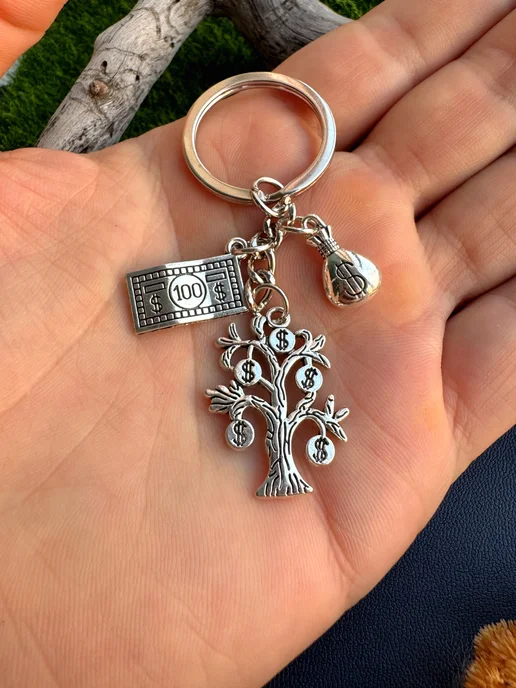 Keyring Брелок Денежное дерево, серый, фото 3