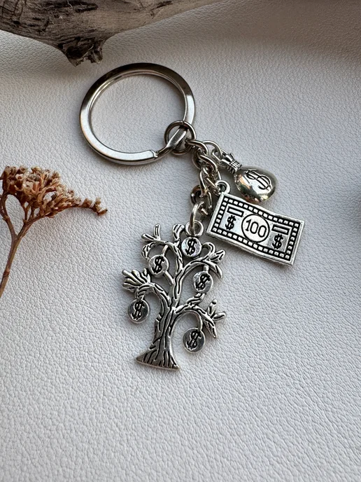 Keyring Брелок Денежное дерево, серый, фото 6