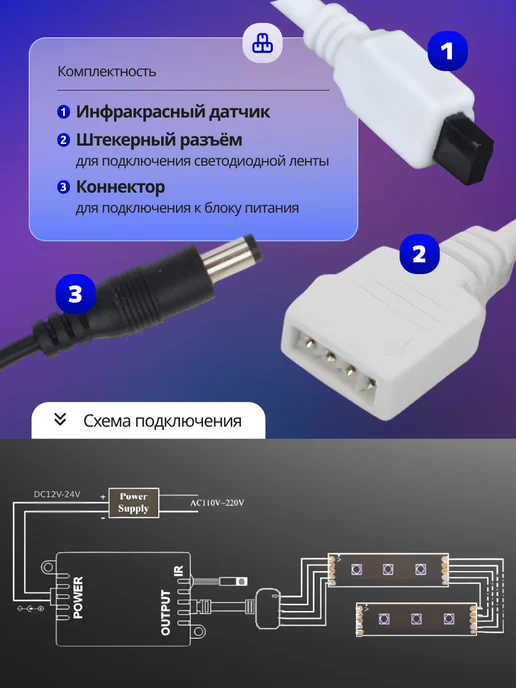 General Lighting Systems Контроллер для светодиодной ленты RGB с ИК пультом 12в и 24в, вариант, фото 3