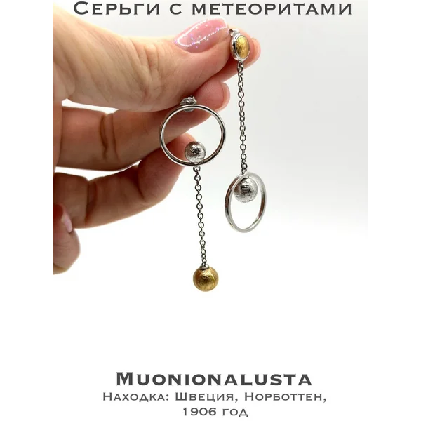 Серьги "Кольца Сатурна" с метеоритом Муонионалуста