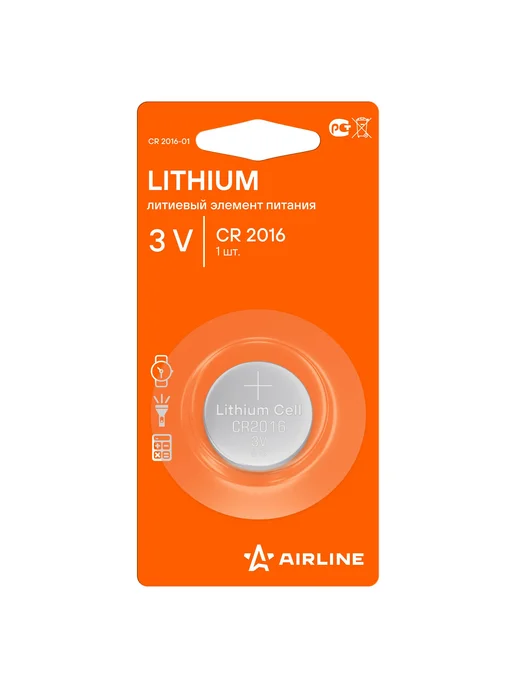 AIRLINE Батарейка CR2016 3V для брелоков сигнализаций литиевая 1 шт, 1 шт