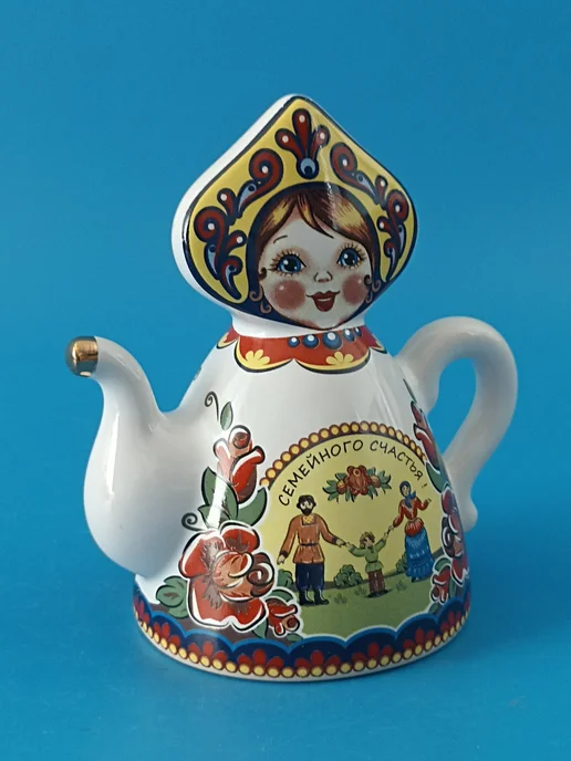 Ceramic Fauna Фарфоровый колокольчик-чайник «Семейное счастье», белый, фото 4