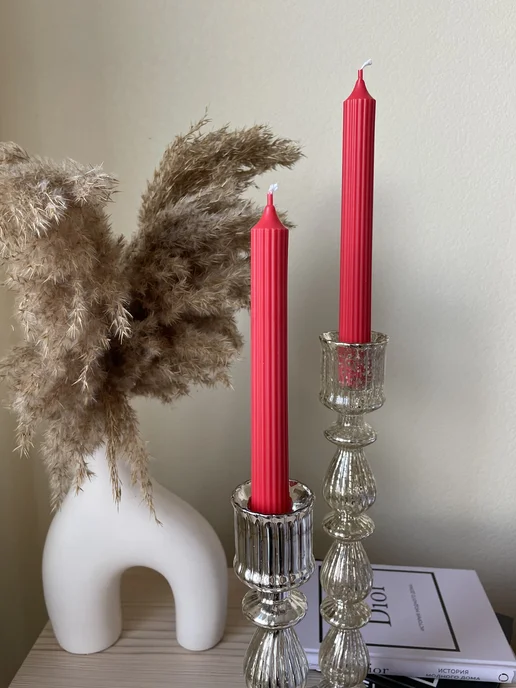 IN HOME DECO Свечи столовые ребристые декоративные набор, красный