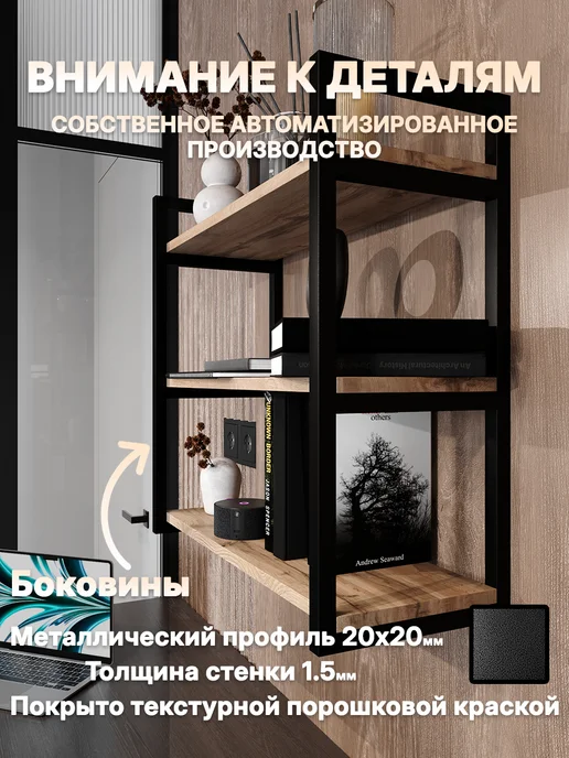 HOMSTEL Полка настенная LOFT, черный, фото 3