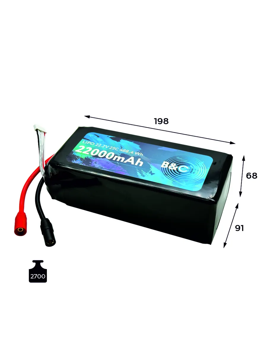B&C 6S 22.2V 22000mAh 25C AS150 Soft case Lipo battery
