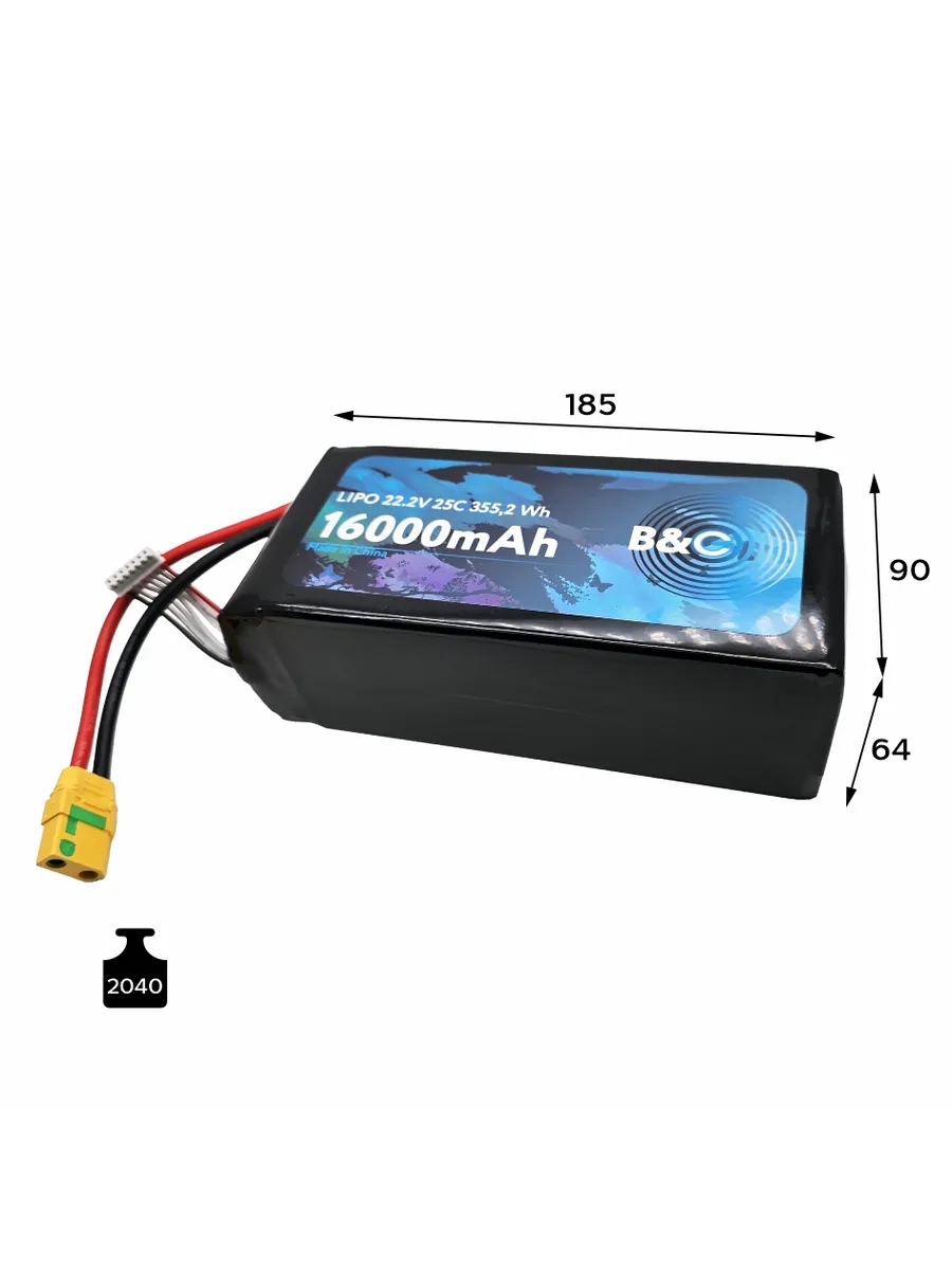B&C 6S 22.2V 16000mAh 25C XT90S Soft case Lipo battery