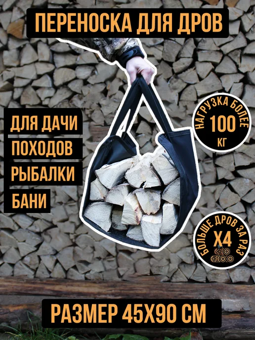 Пролекс Сумка переноска для дров дровница для дачи и бани, черный