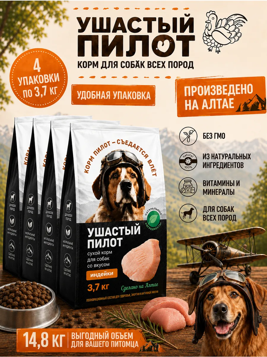 Корм для собак сухой с индейкой 14.8 кг
