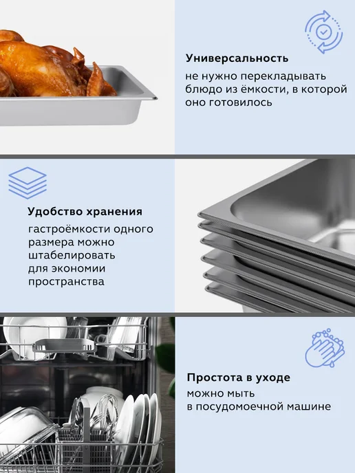GASTRORAG Комплект гастроемкостей из нержавеющей стали GN 1 1-150 6 шт, 6 шт, фото 7
