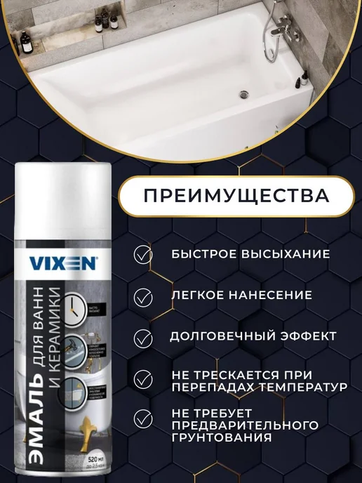 VIXEN Краска для ванны и керамики белая в баллончике 2 штуки, белый, фото 4