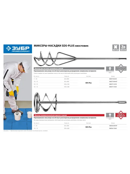 ЗУБР Миксер для красок 60x400мм, SDS+, 06037-06-40, 60x400 мм, фото 4