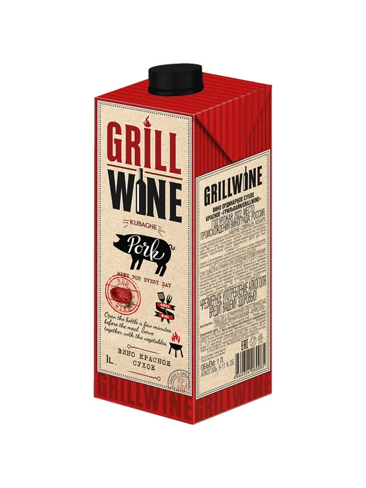 Вино GrillWine красное сухое 1 л, 1 л