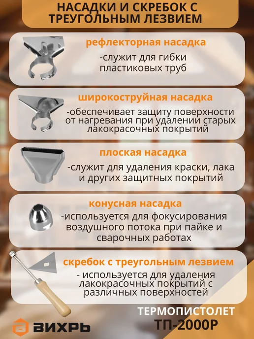ВИХРЬ Фен строительный технический, термопистолет ТП-2000Р, черный, фото 4