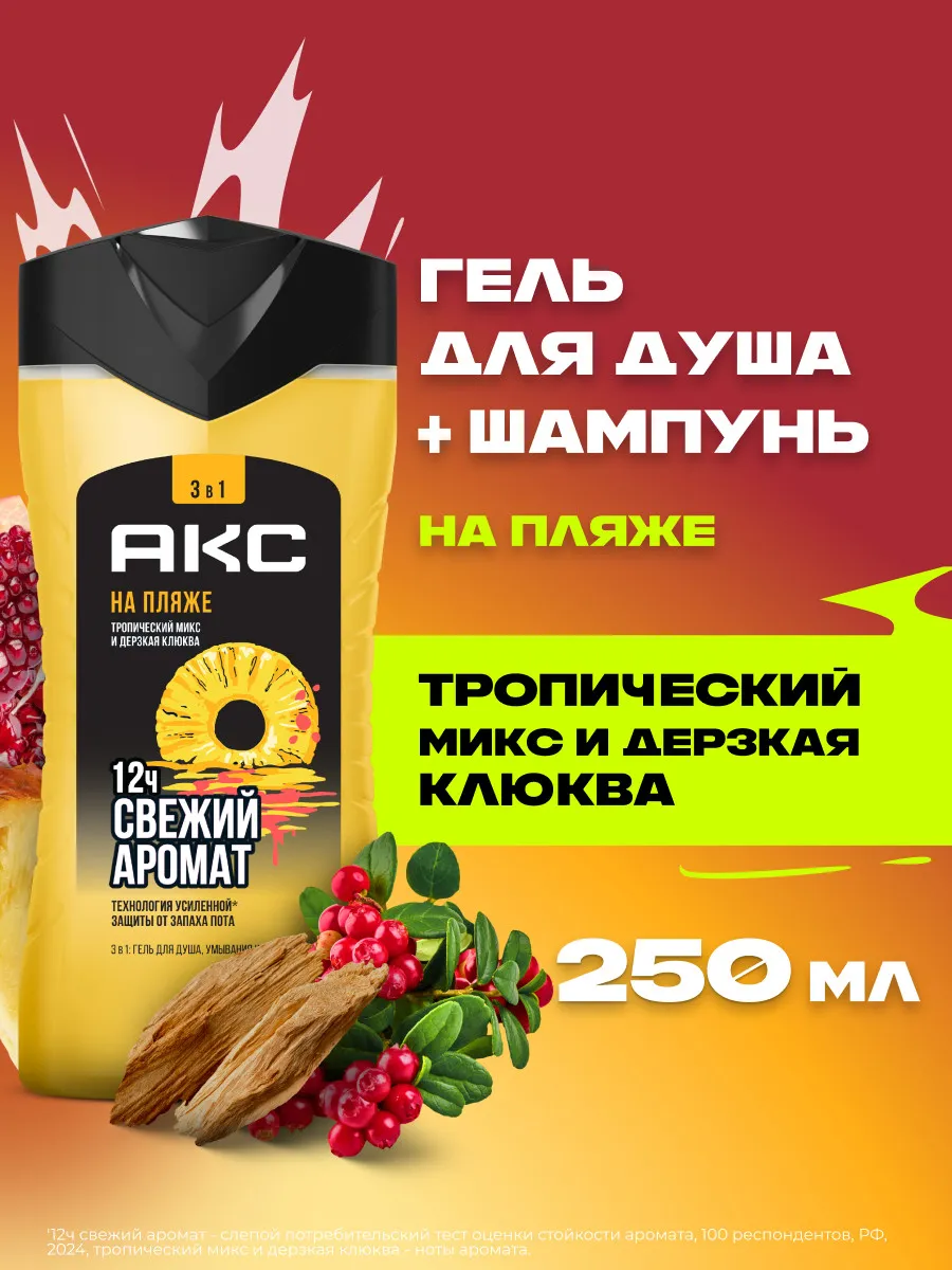 Гель для душа и умывания мужской шампунь для волос 3в1 250мл