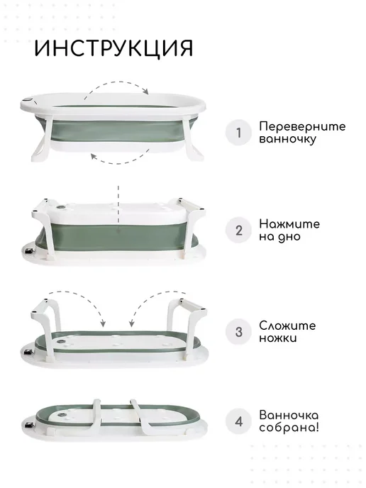 Miyoumi Ванночка для купания новорожденных складная с термометром, белый, фото 6