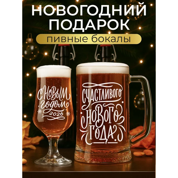 Набор пивная кружка и пивной стакан с гравировкой