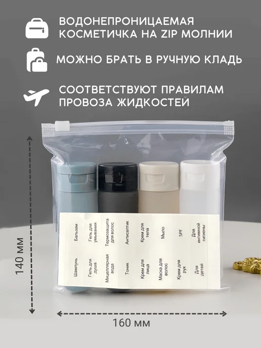 Дорожный набор флаконов для путешествий 4 в 1 в косметичке, вариант, фото 2