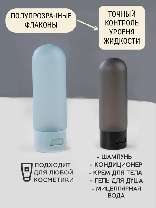 Дорожный набор флаконов для путешествий 4 в 1 в косметичке, вариант, фото 3