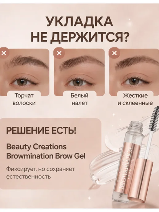 Beauty Creations Гель для бровей фиксирующий стойкий прозрачный, прозрачный, фото 3