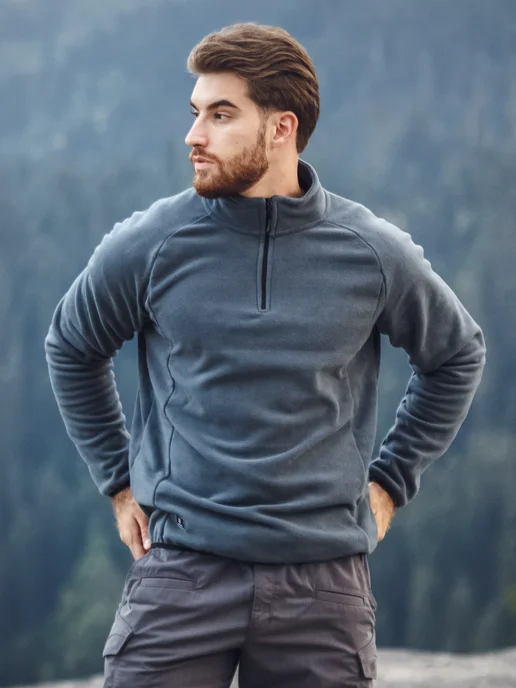 MI ROPA Флисовая кофта полузамок с горлом, серый