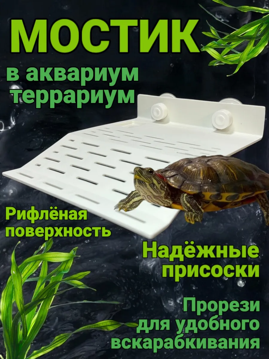 Мостик для черепахи, декор в аквариум, островок на присосках