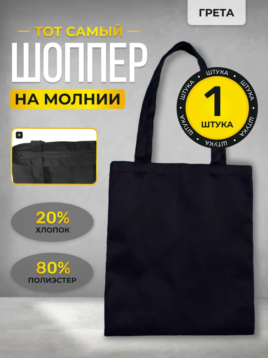 Сумка шоппер на молнии черная