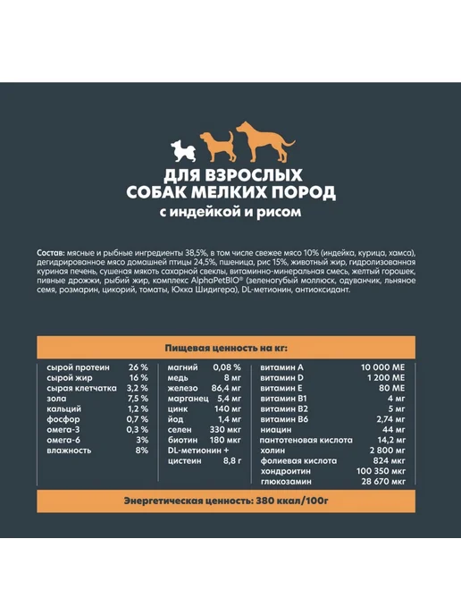Сухой корм AlphaPet Wow Собакам для собак, мелкие, индейка, 0,5 кг, фото 3
