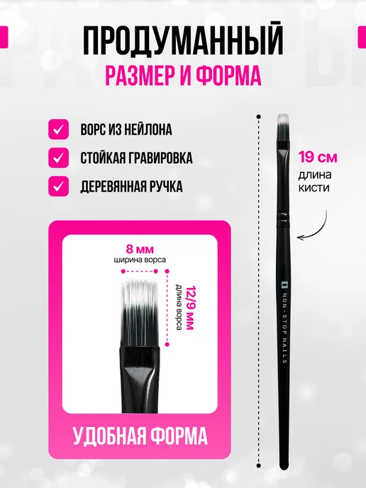 Non Stop Nails Набор кистей для геля и градиента ногтей, черный, фото 3