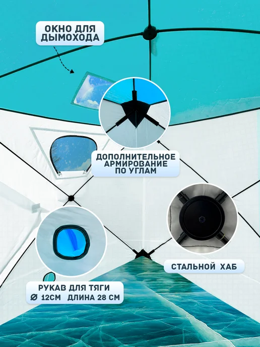 Trout Point Зимняя утепленная палатка 2201 камуфляжная 2.2 * 2.2* 2.2м, куб 2203 2.2 2.2, фото 5