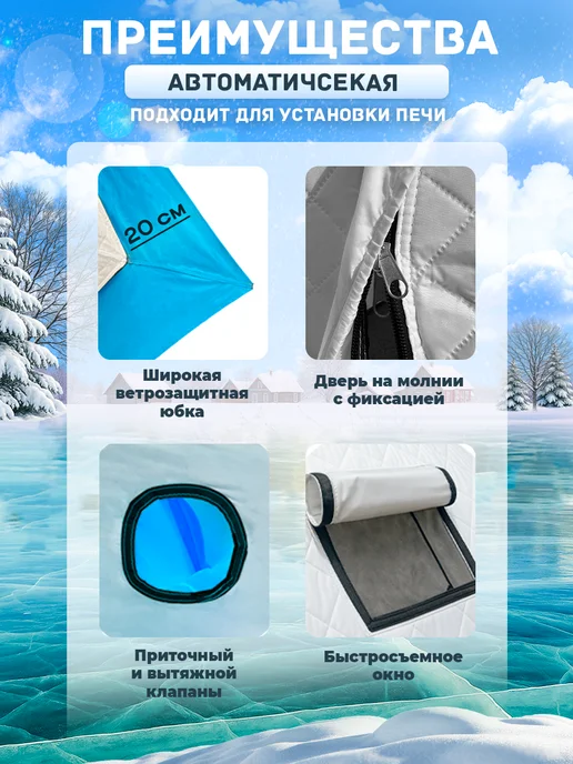 Trout Point Зимняя утепленная палатка 2201 камуфляжная 2.2 * 2.2* 2.2м, куб 2203 2.2 2.2, фото 8